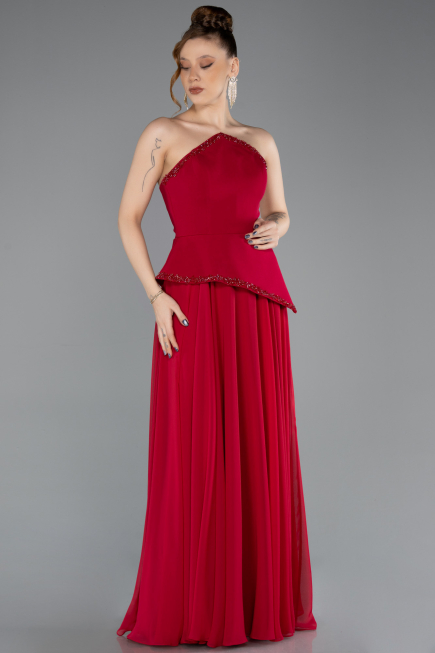 Long Koyu Fuşya Chiffon Evening Dress ABU5681