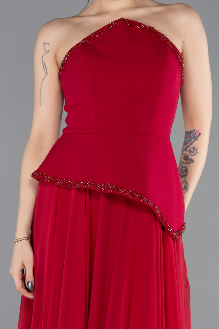 Long Koyu Fuşya Chiffon Evening Dress ABU5681