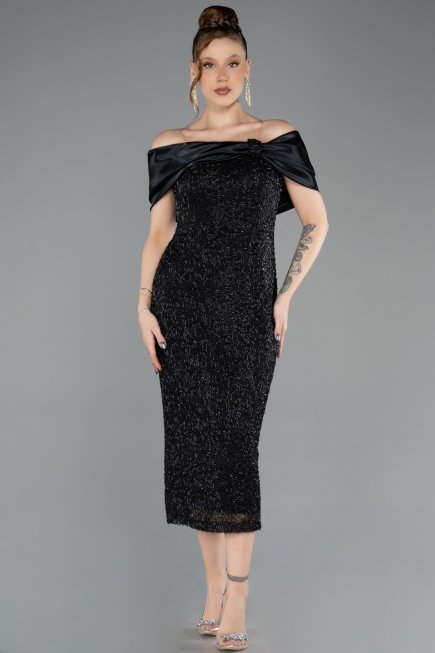 Midi Black Beaded Party Dress ABK2461