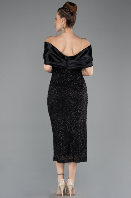 Midi Black Beaded Party Dress ABK2461