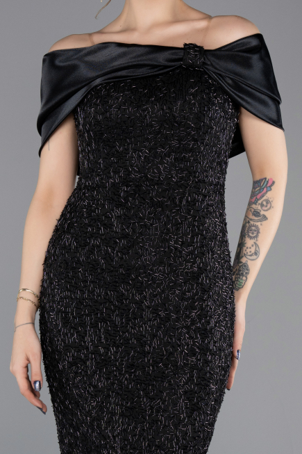 Midi Black Beaded Party Dress ABK2461