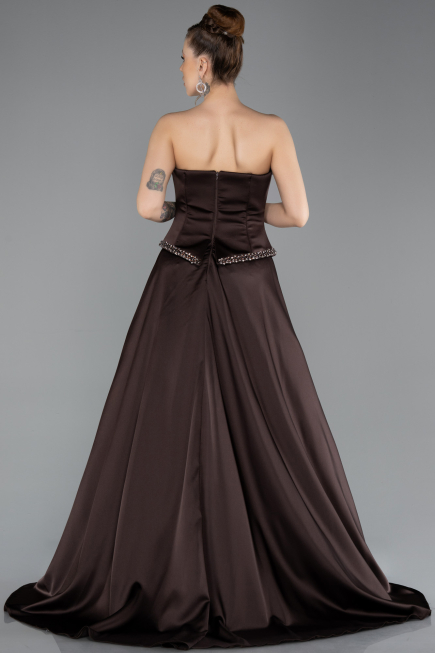 Long Brown Satin Evening Dress ABU5684