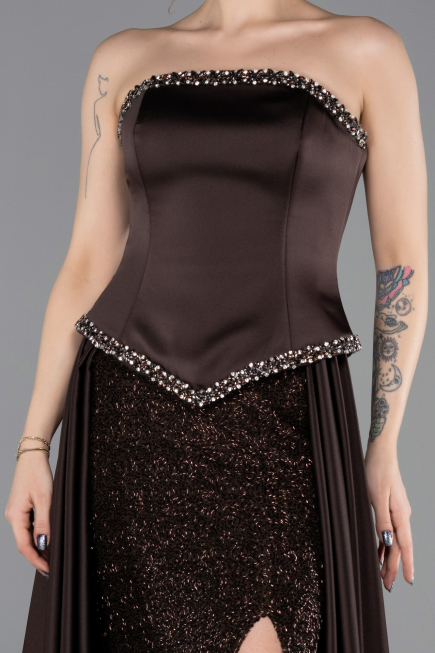Long Brown Satin Evening Dress ABU5684