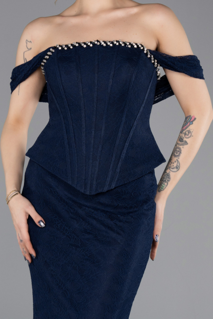 Long Navy Blue Dantelle Mermaid Prom Dress ABU5685
