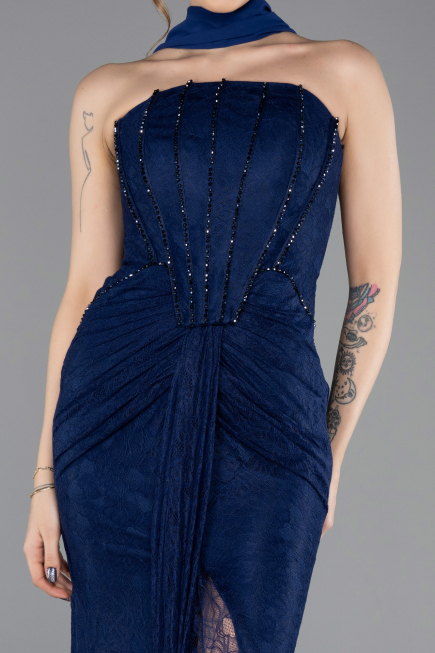 Long Navy Blue Dantelle Evening Dress ABU5686