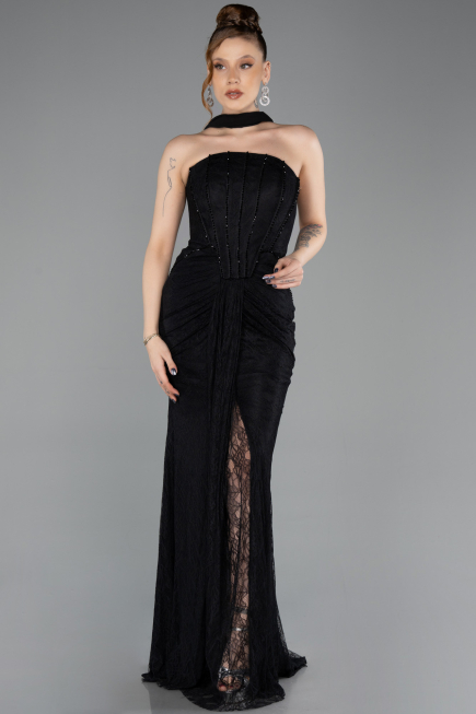 Long Black Dantelle Evening Dress ABU5686
