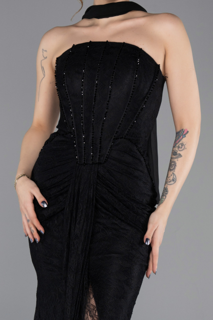 Long Black Dantelle Evening Dress ABU5686