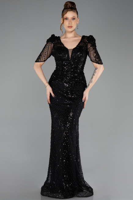 Long Black Beaded Evening Dress ABU5691