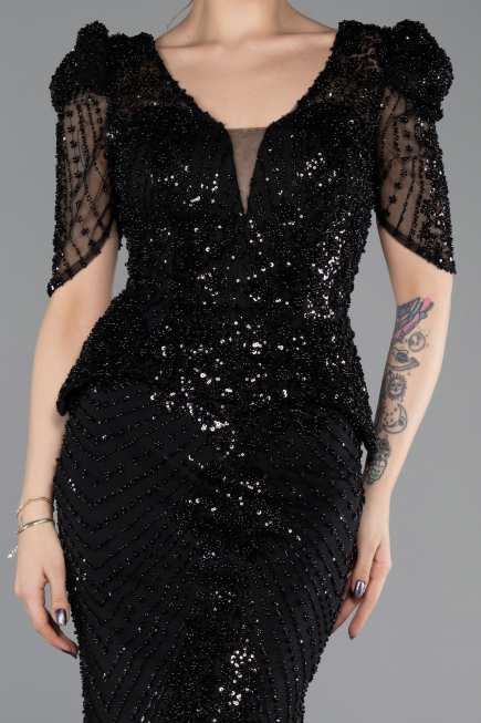 Long Black Beaded Evening Dress ABU5691