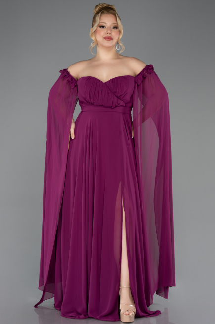 Plum Long Chiffon Plus Size Evening Dress ABU3464