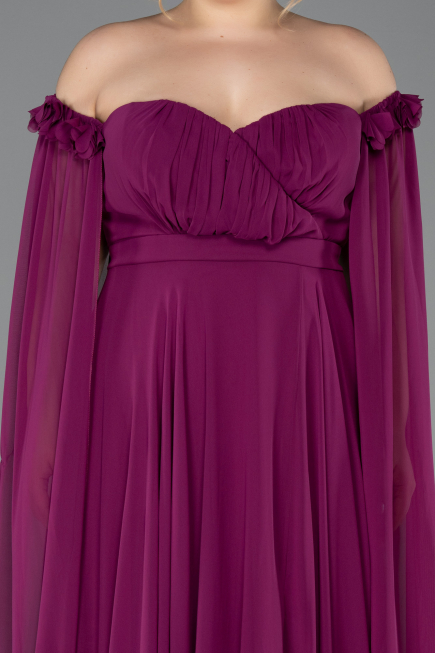 Plum Long Chiffon Plus Size Evening Dress ABU3464