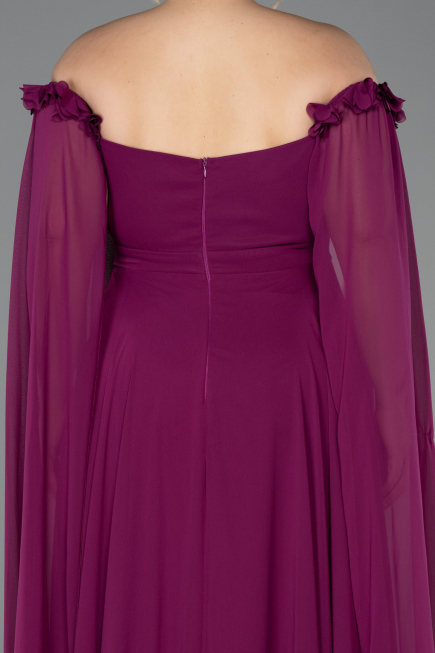Plum Long Chiffon Plus Size Evening Dress ABU3464