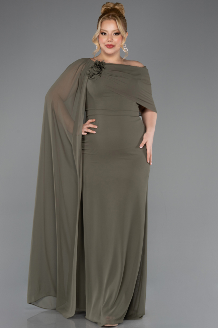 Olive Drab Long Chiffon Plus Size Evening Dress ABU5419