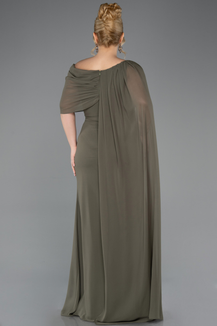 Olive Drab Long Chiffon Plus Size Evening Dress ABU5419