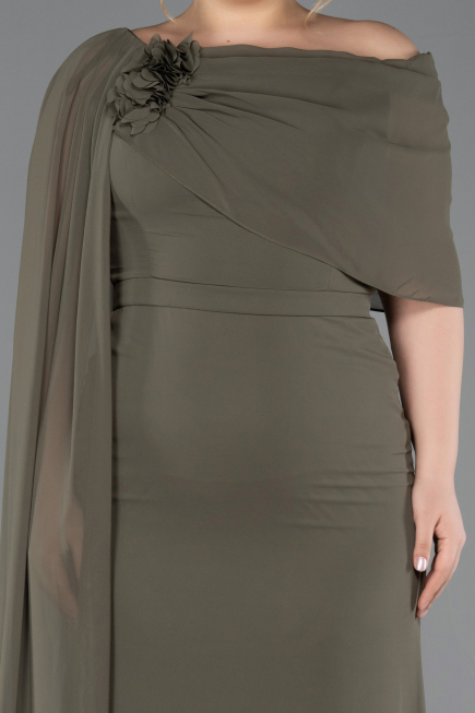 Olive Drab Long Chiffon Plus Size Evening Dress ABU5419