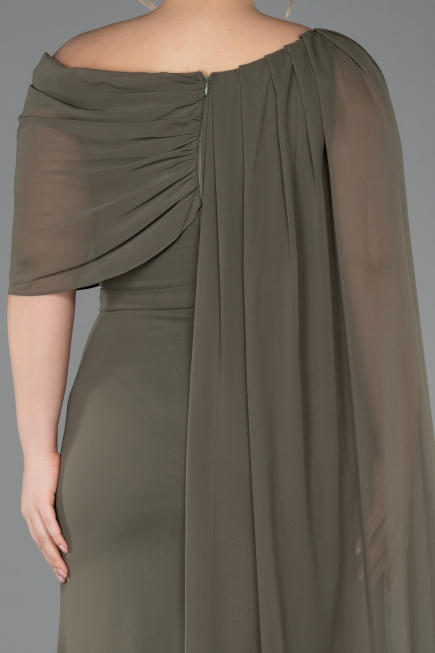 Olive Drab Long Chiffon Plus Size Evening Dress ABU5419