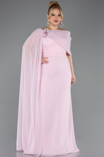 Powder Color Long Chiffon Plus Size Evening Dress ABU5419
