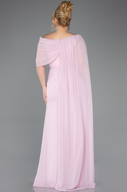 Powder Color Long Chiffon Plus Size Evening Dress ABU5419
