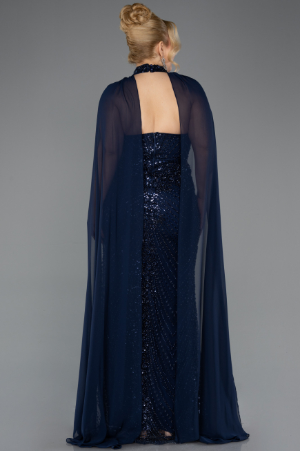 Long Navy Blue Plus Size Engagement Dress ABU5596