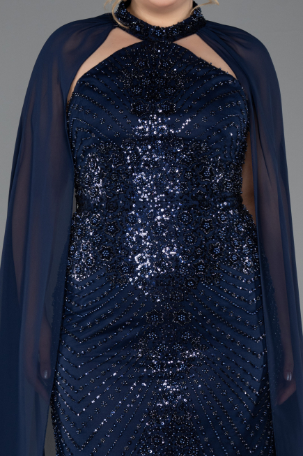 Long Navy Blue Plus Size Engagement Dress ABU5596