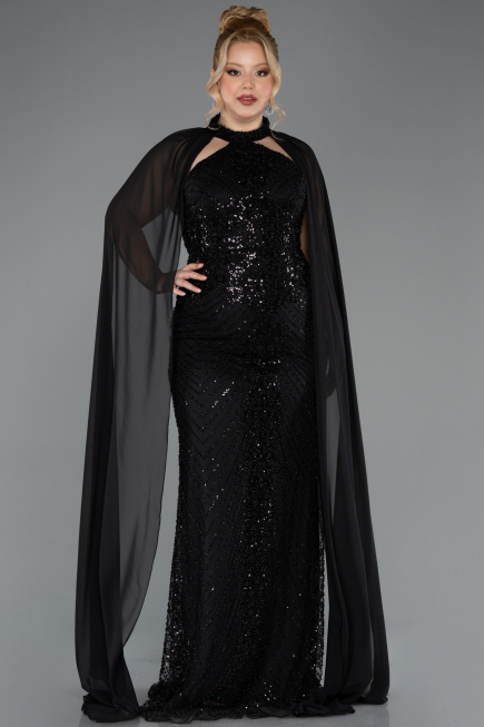 Long Black Plus Size Engagement Dress ABU5596