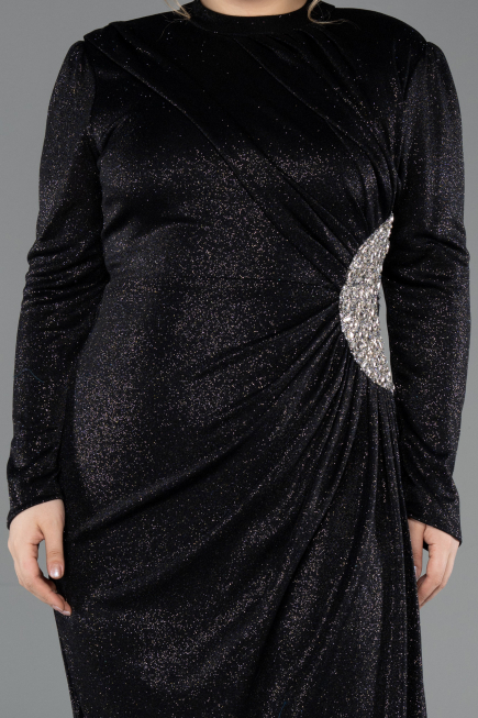 Long Black Plus Size Hijab Dress ABU5502