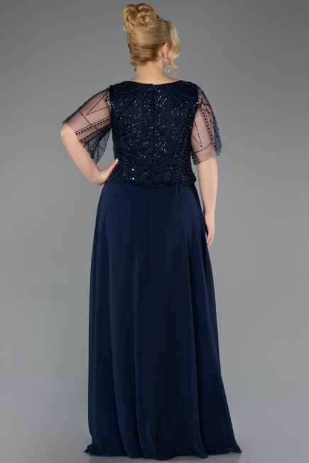 Long Navy Blue Chiffon Formal Plus Size Dress ABU5554
