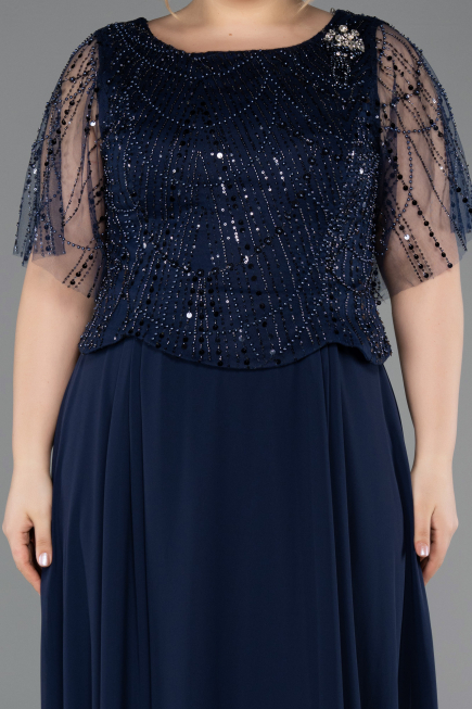 Long Navy Blue Chiffon Formal Plus Size Dress ABU5554