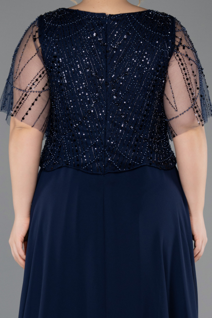Long Navy Blue Chiffon Formal Plus Size Dress ABU5554