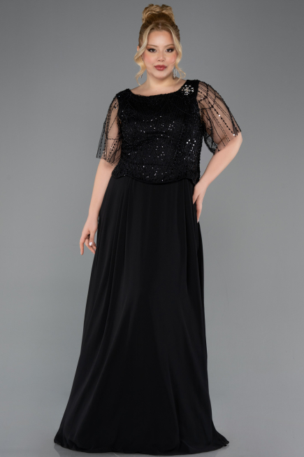 Long Black Chiffon Formal Plus Size Dress ABU5554