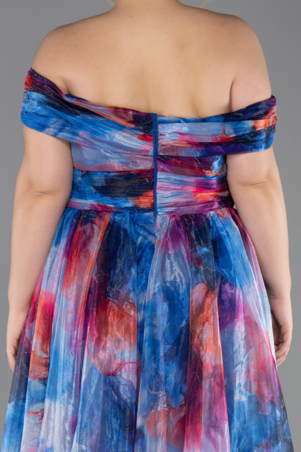 Long Sax Blue Plus Size Evening Gown ABU5263