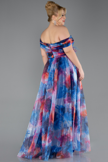 Long Sax Blue Plus Size Evening Gown ABU5263