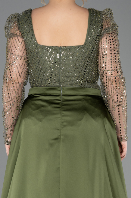 Olive Drab Long Beaded Plus Size Engagement Dress ABU4761