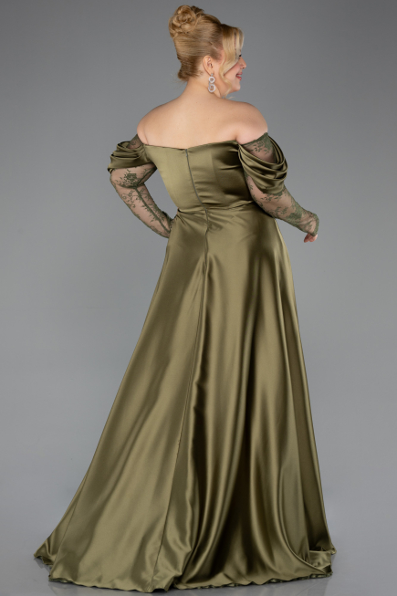 Long Olive Drab Satin Formal Plus Size Dress ABU5261