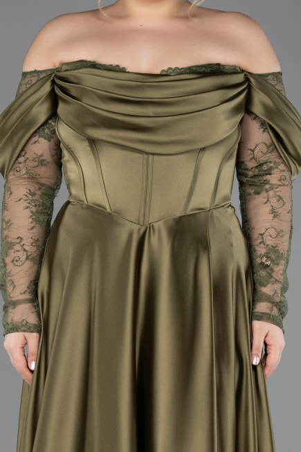 Long Olive Drab Satin Formal Plus Size Dress ABU5261