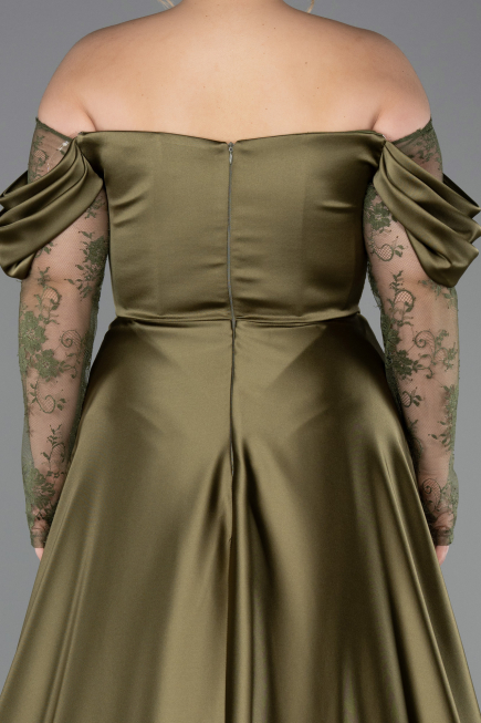 Long Olive Drab Satin Formal Plus Size Dress ABU5261