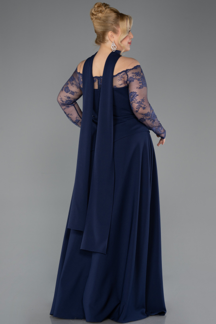 Long Navy Blue Dantelle Plus Size Evening Dress ABU5657