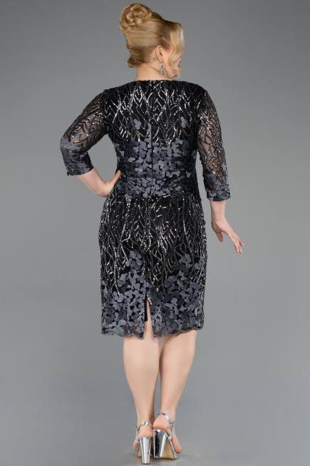 Short Black-Anthracite Scaly Plus Size Evening Dress ABK1284