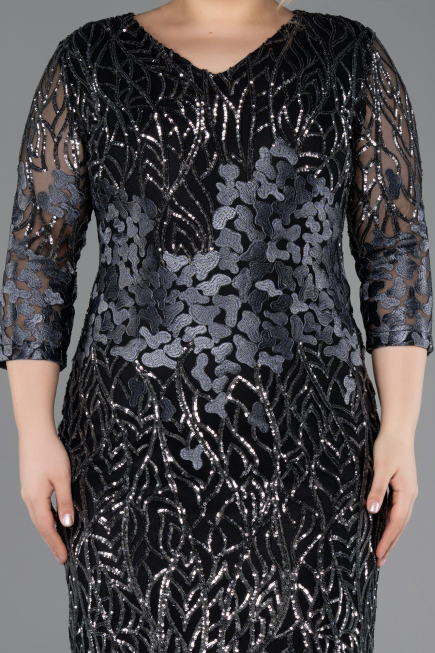Short Black-Anthracite Scaly Plus Size Evening Dress ABK1284