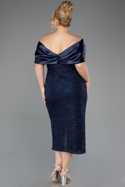 Midi Navy Blue Beaded Plus Size Cocktail Dress ABK2509