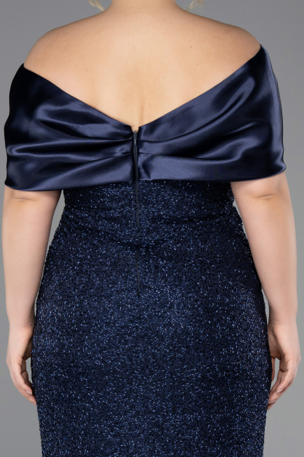 Midi Navy Blue Beaded Plus Size Cocktail Dress ABK2509