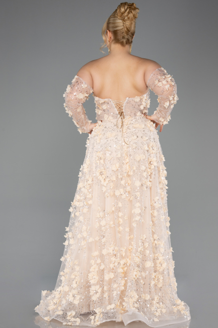 Long Gold Plus Size Engagement Dress ABU5660