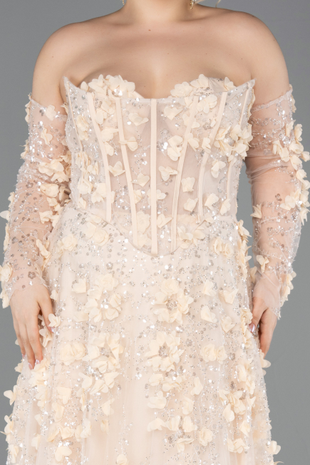 Long Gold Plus Size Engagement Dress ABU5660