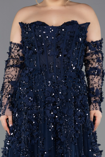 Long Navy Blue Plus Size Engagement Dress ABU5660