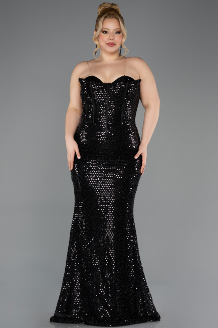 Long Black Beaded Formal Plus Size Dress ABU5661