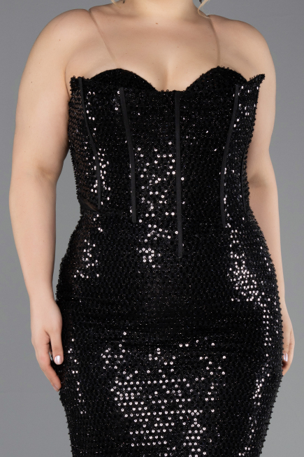 Long Black Beaded Formal Plus Size Dress ABU5661
