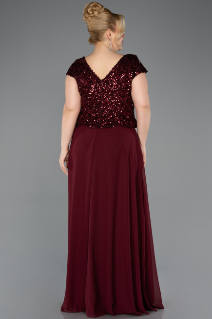 Long Burgundy Chiffon Plus Size Evening Dress ABU5651