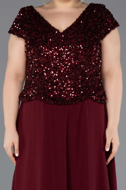 Long Burgundy Chiffon Plus Size Evening Dress ABU5651