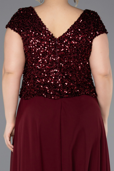 Long Burgundy Chiffon Plus Size Evening Dress ABU5651