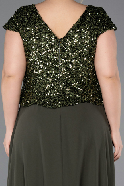 Long Olive Drab Chiffon Plus Size Evening Dress ABU5651